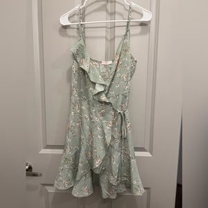 ROMWE Green Floral Wrap Dress
